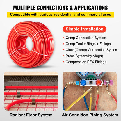 VEVOR PEX Pipe, 1 Inch x 500 FT PEX Tubing, Non Oxygen Barrier Red PEX-B Pipe, Flexible PEX Water Line for RV Sewer Hose, Plumbing, Radiant Heating