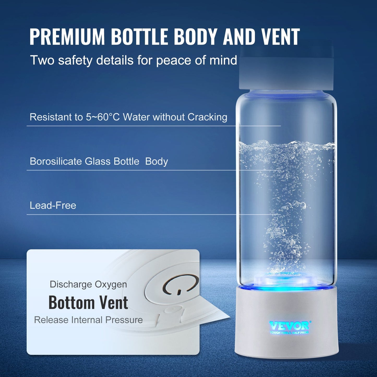 VEVOR Hydrogen Water Bottle Generator, 380 ml / 13.4 oz Capacity Portable Hydrogen Water Maker, SPE Technology Hydrogen Rich Water Ionizer Machine with Nasal Inhalation Tube and Self-Cleaning