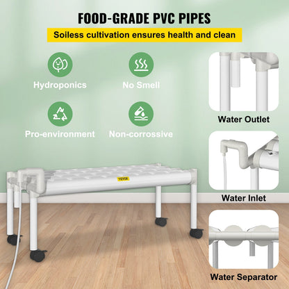 VEVOR Hydroponics Growing System, 36 Sites 4 Food-Grade PVC-U Pipes, 1 Layer Indoor Planting Kit with Water Pump, Timer, Nest Basket, Sponge for Fruits, Vegetables, Herb, White