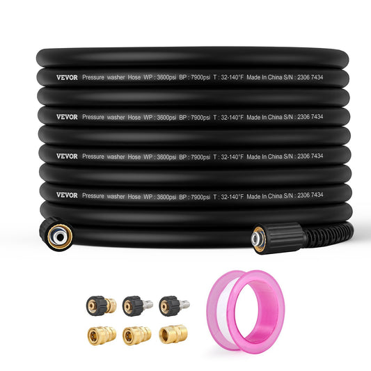 VEVOR Pressure Washer Hose, 100FT, 1/4" Kink Free M22-14mm Brass Thread Replacement For Most Brand Pressure Washers, 3/4'' Bending Radius, 4200 PSI Heavy Duty Power Washer Extension Replacement Hose