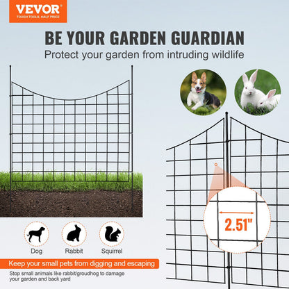 VEVOR Garden Fence, 36.6in(H) x12ft(L) Animal Barrier Fence, Underground Decorative Garden Fencing with 2.5 Inch Spike Spacing, Metal Dog Fence for The Yard and Outdoor Patio, 5 Pack