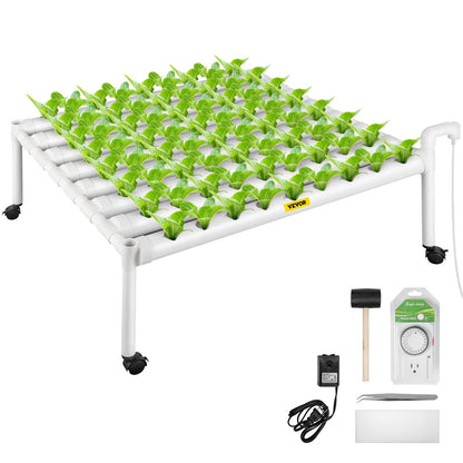 VEVOR Hydroponics Growing System, 72 Sites 8 Food-Grade PVC-U Pipes, 1 Layer Indoor Planting Kit with Water Pump, Timer, Nest Basket, Sponge for Fruits, Vegetables, Herb, White