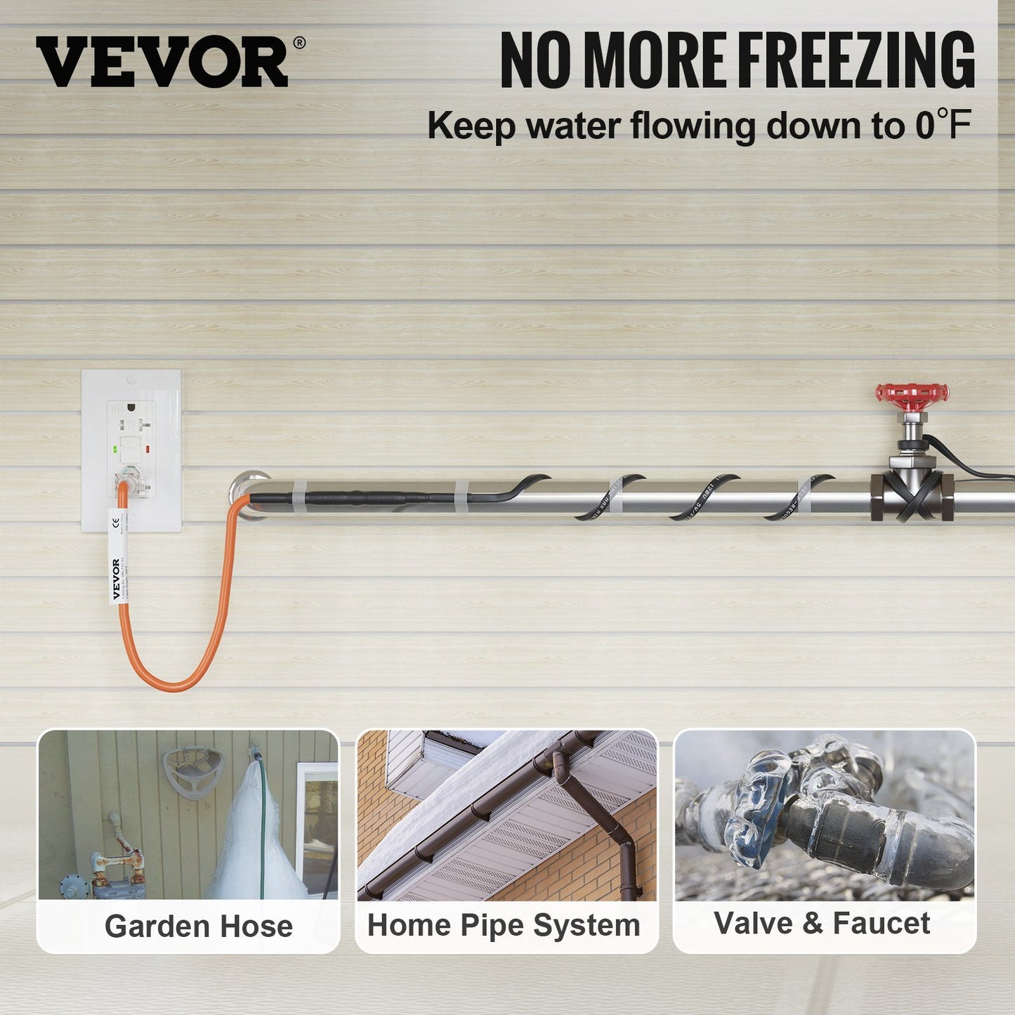 VEVOR Self-Regulating Pipe Heating Cable, 24-feet 5W/ft Heat Tape for Pipes Freeze Protection, Protects PVC Hose, Metal and Plastic Pipe from Freezing, 120V