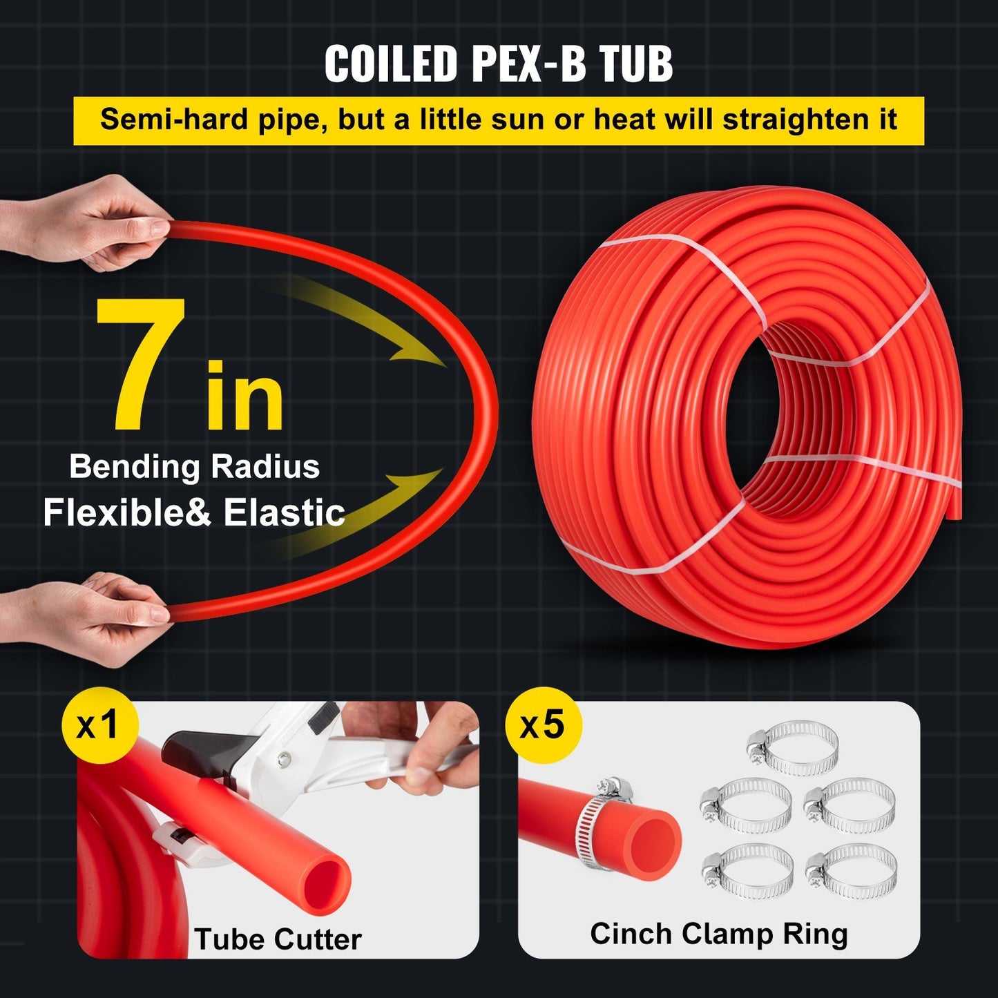 VEVOR PEX Pipe, 1 Inch x 500 FT PEX Tubing, Non Oxygen Barrier Red PEX-B Pipe, Flexible PEX Water Line for RV Sewer Hose, Plumbing, Radiant Heating