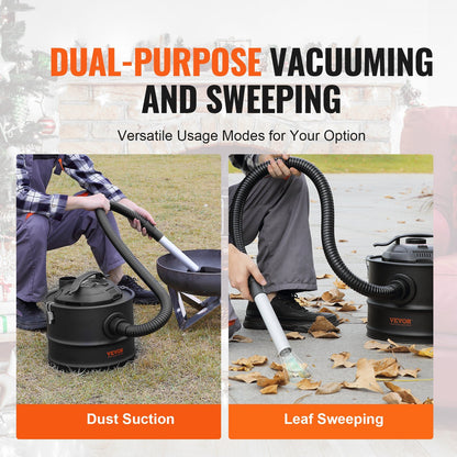 VEVOR Ash Vacuum Cleaner, 4 Gallon with 1200W Powerful Suction, Ash Vac Collector with 47.2 in Flexible Hose, for Fireplaces, Log Burner, Grills, Pellet Stoves, Wood Stove, Pizza Ovens, Fire Pits